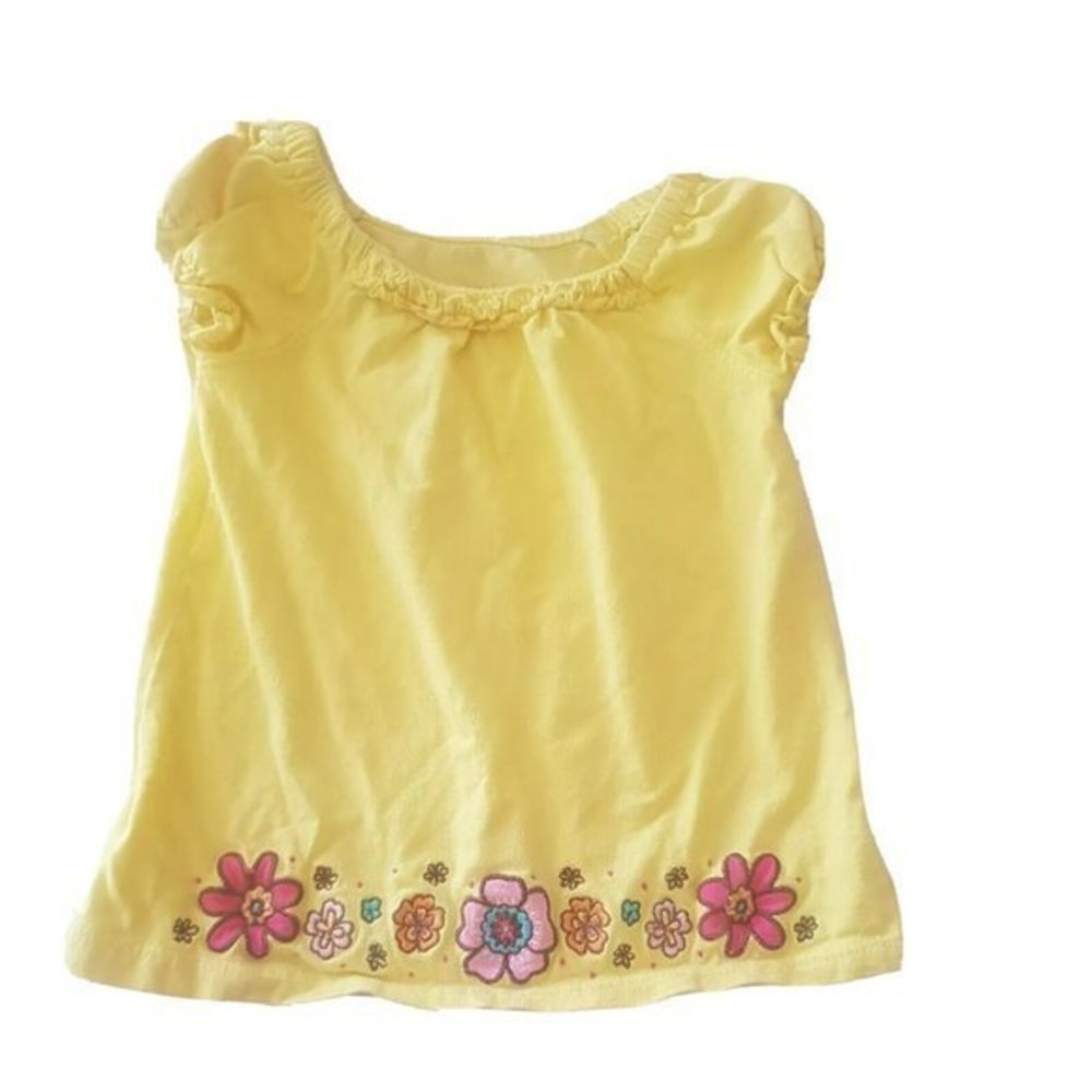 Emmas Garden Blouse Top Size 24 months Yellow Embroidery Floral Short Sleeve